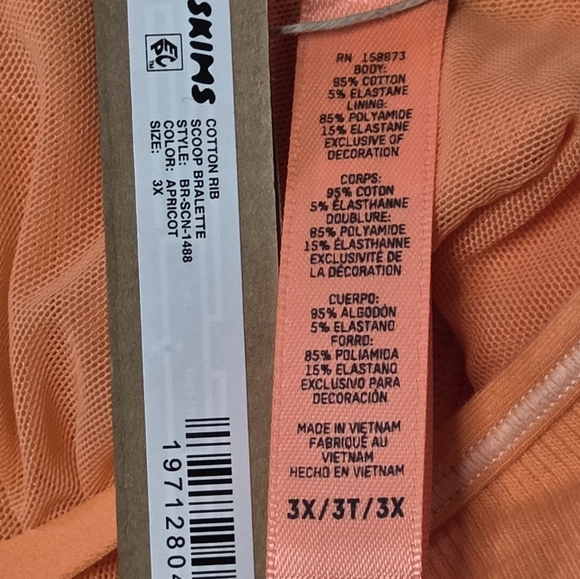 Skims Cotton Rib Scoop Wireless Bralette Bra Apricot Orange 3X - Picture 6 of 7